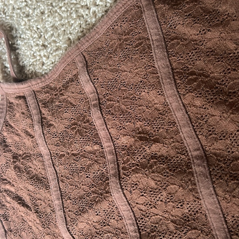Elegant Brown Floral Lace Women's Faux Corset Top